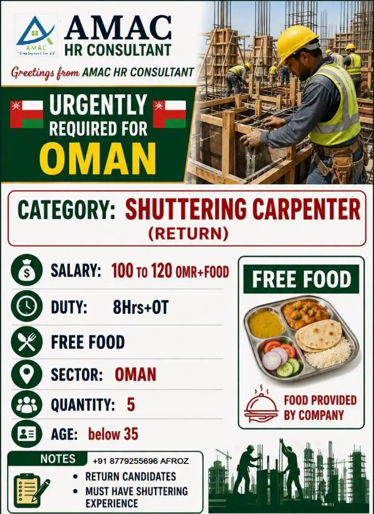 Shuttering Carpenter – Oman (Return)