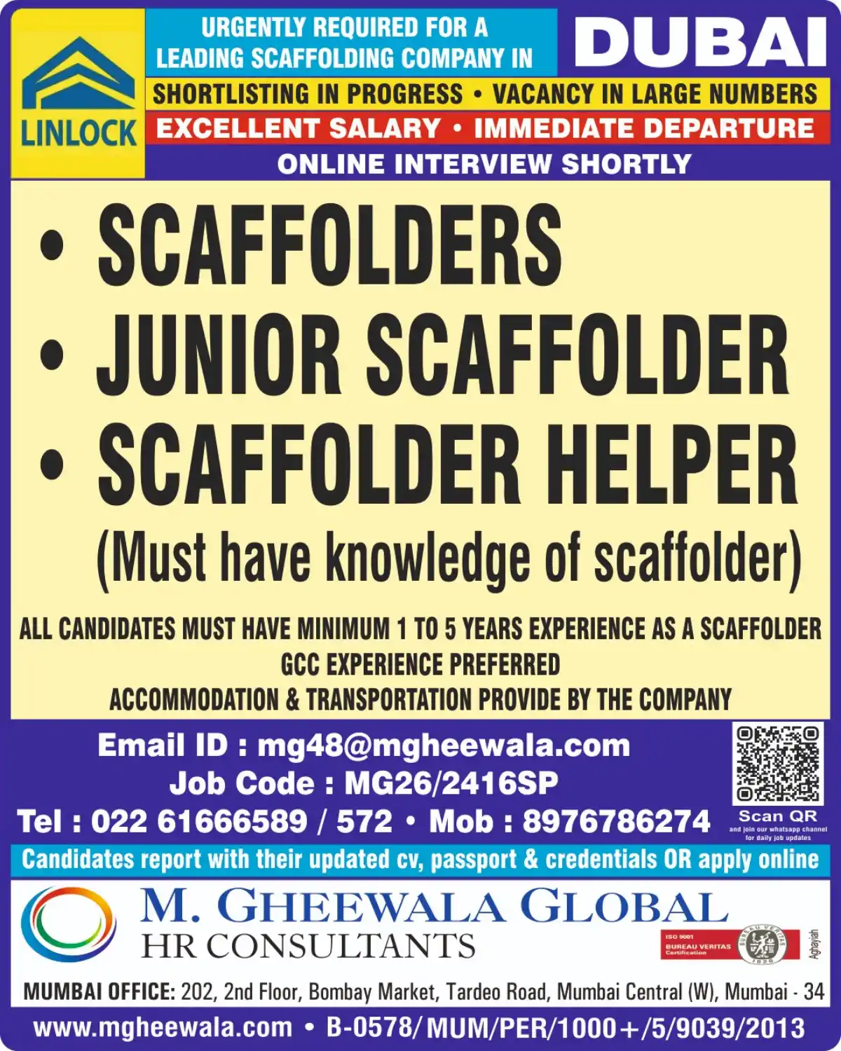 Scaffolder Jobs Dubai Urgent