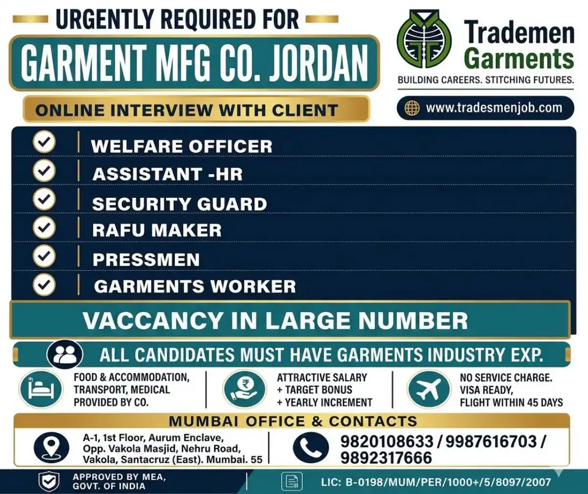 Urgent Garment Jobs in Jordan