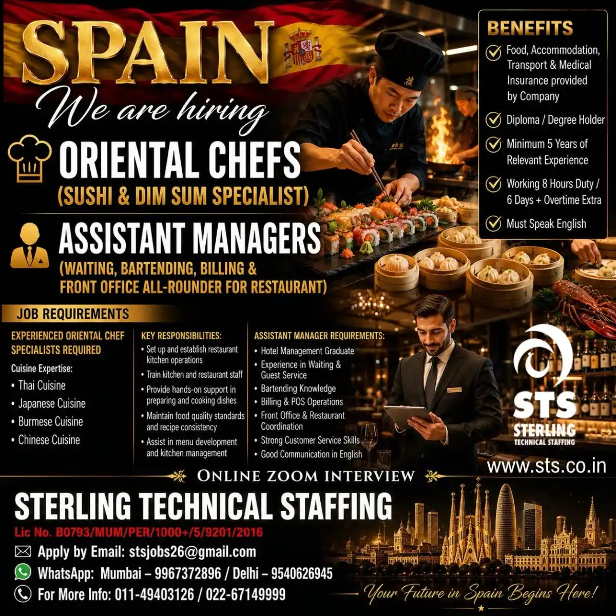 Oriental Chef & Assistant Manager Jobs Spain