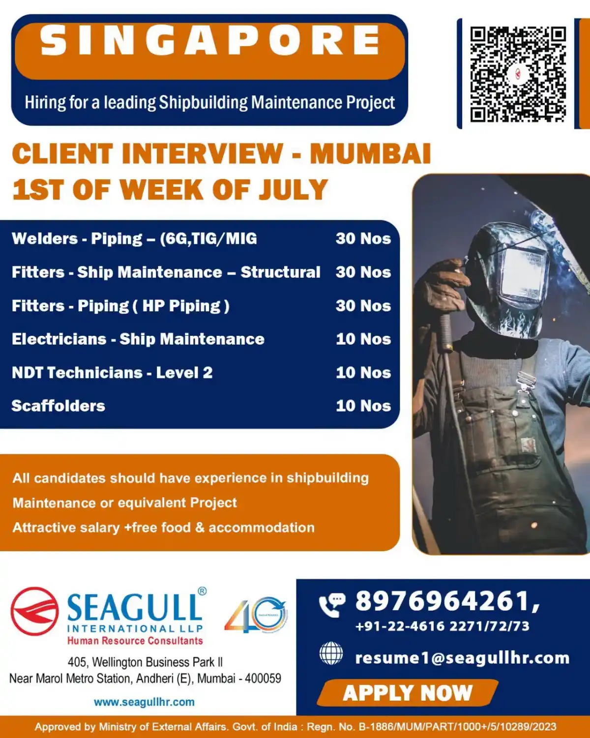 Shipbuilding Jobs Singapore – Interview Mumbai July 2025