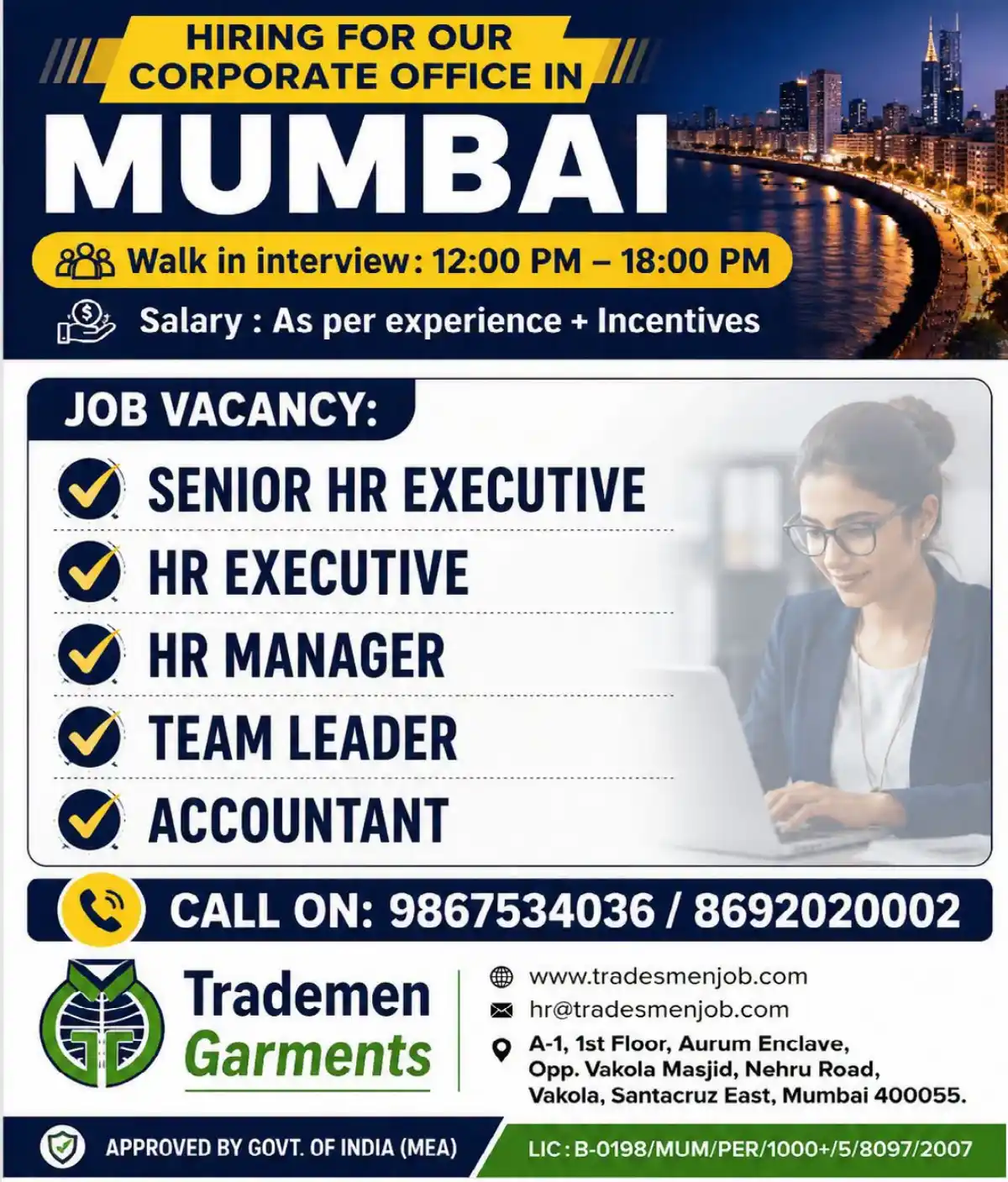 HR & Accountant Walk-in Mumbai