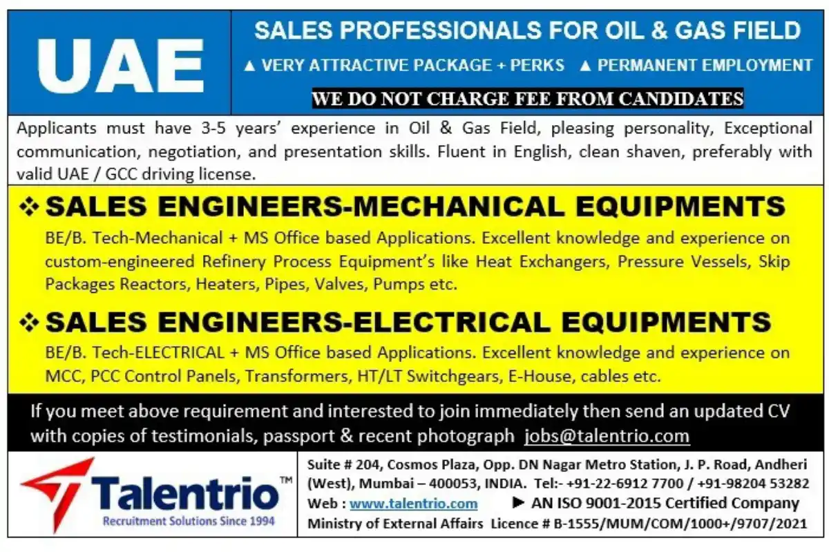 Sales Professionals Oil & Gas UAE