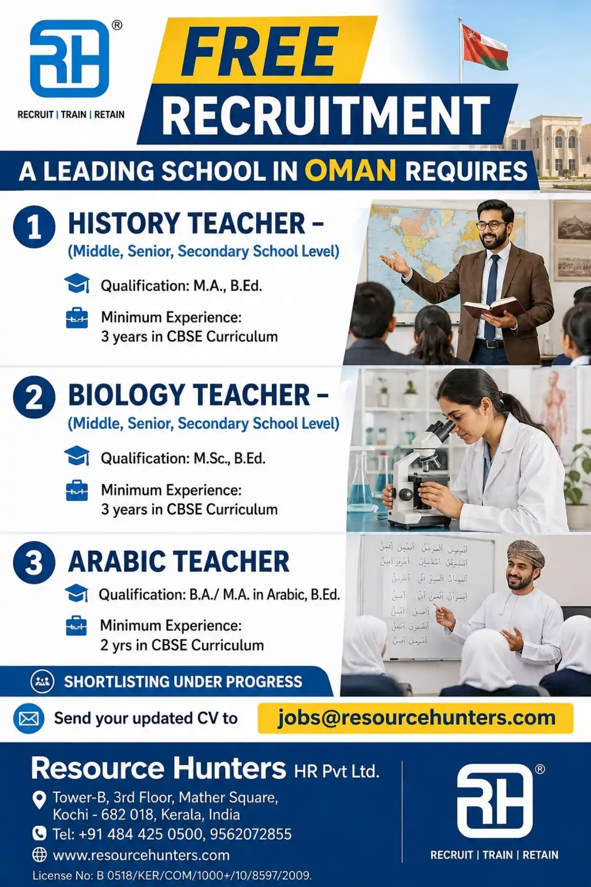 Hiring History, Biology & Arabic Teachers in Oman