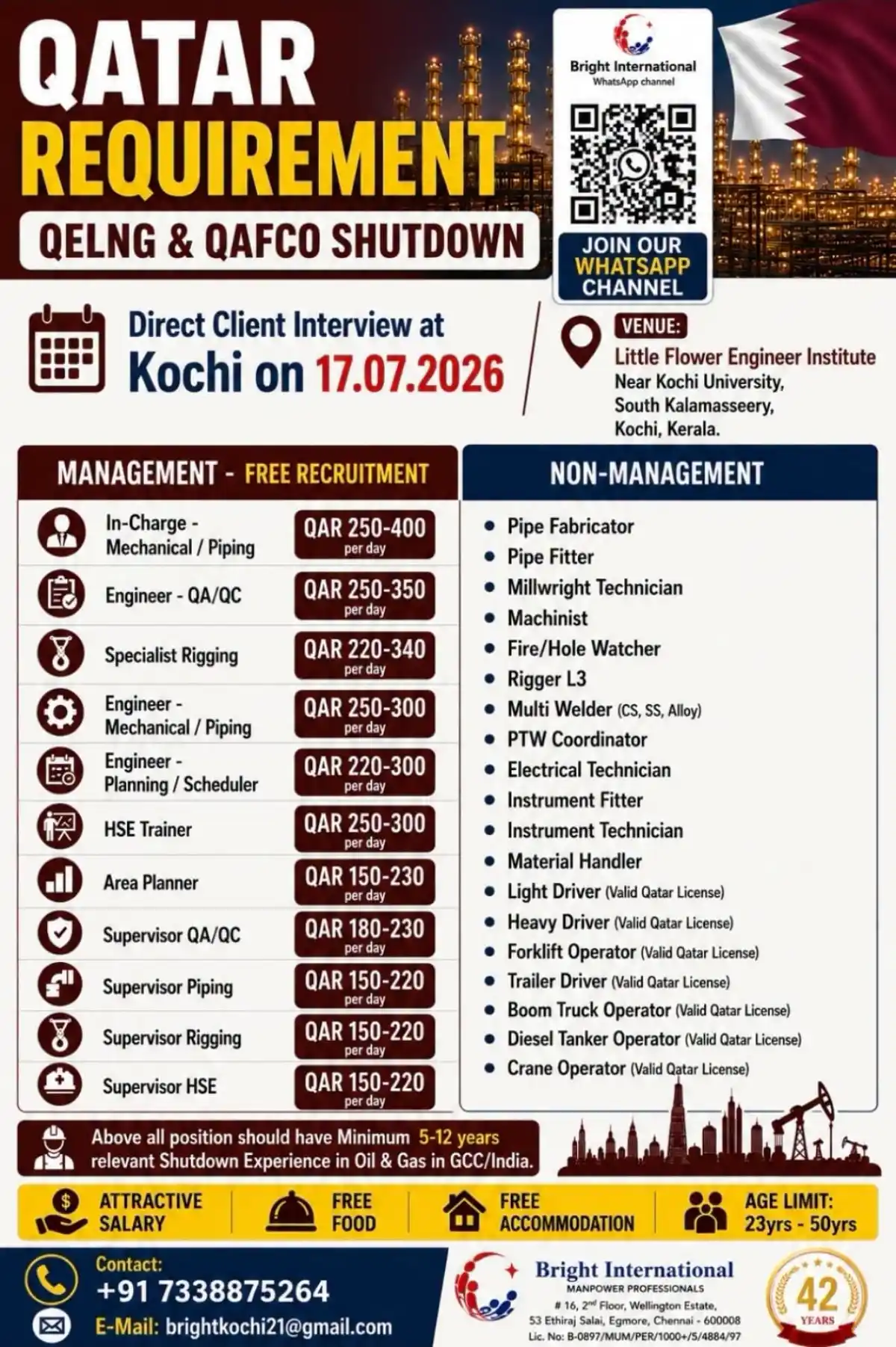 Qatar Shutdown Jobs – Kochi Interview 17.07.2026