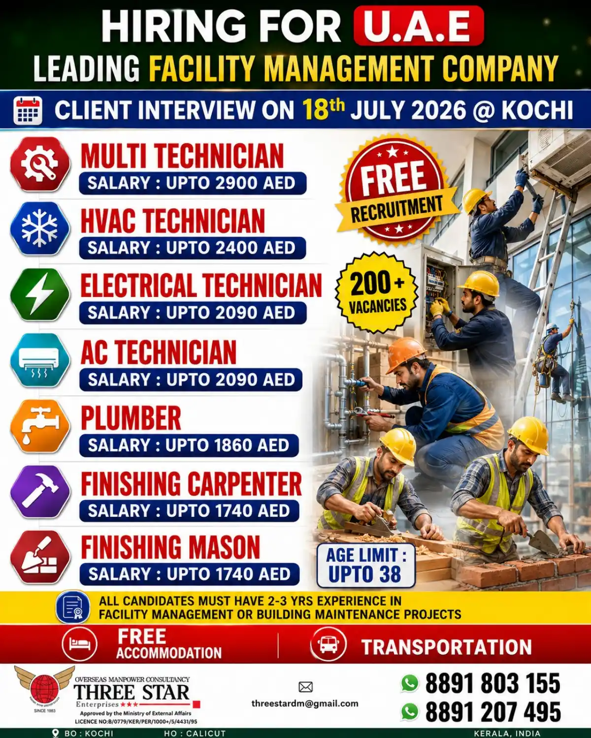 UAE Facility Management Technician Jobs – Kochi Interview