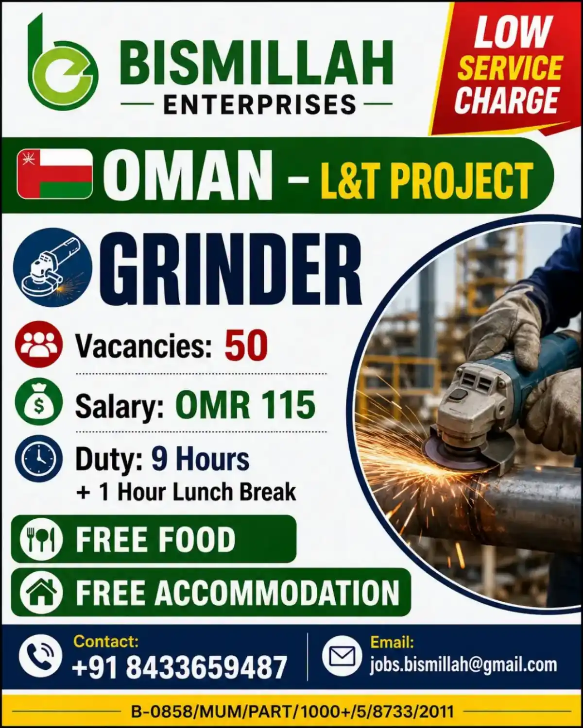 Grinder Job Oman – 50 Vacancies