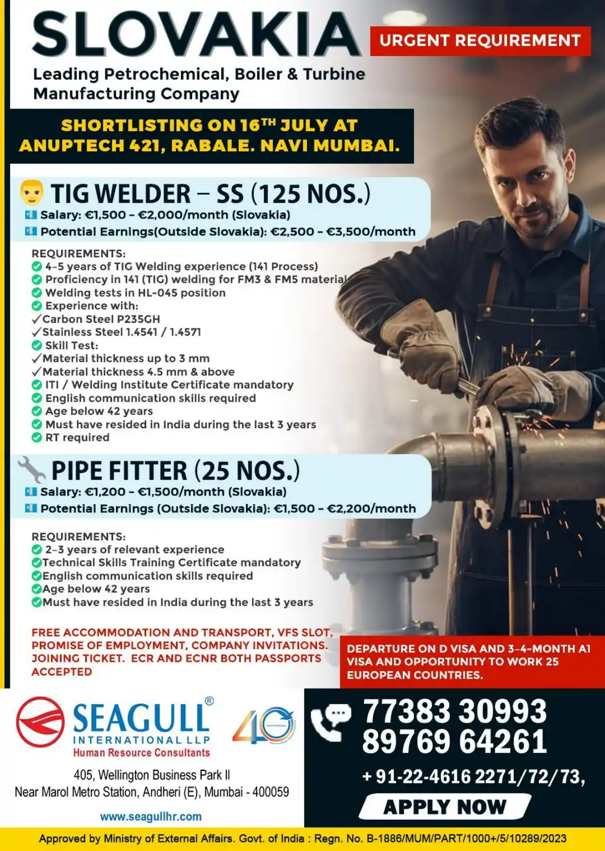 TIG Welder & Pipe Fitter Slovakia Jobs