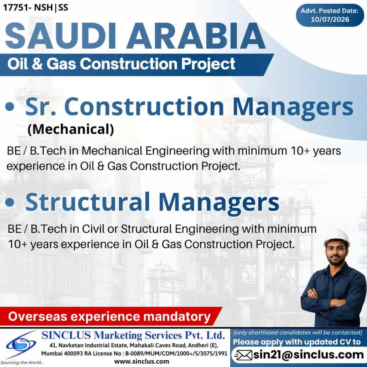Sr. Construction Managers & Structural Managers – Saudi Arabia