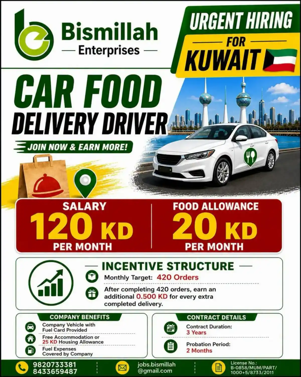 Car Food Delivery Driver – Kuwait