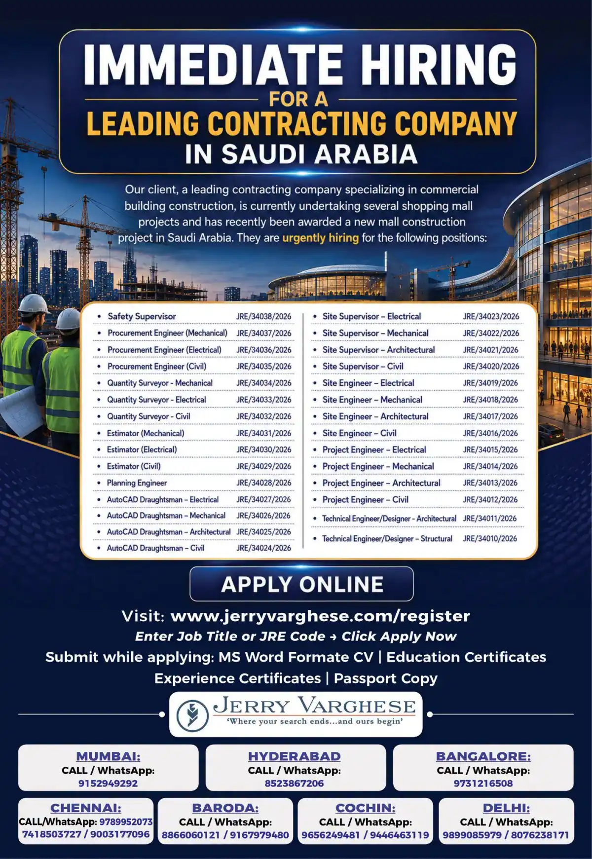 Multiple Jobs – Saudi Arabia Contracting Company