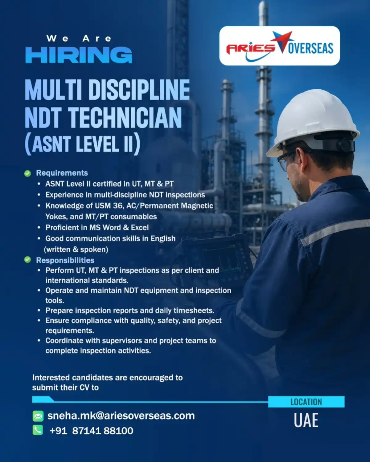 NDT Technician (ASNT Level II) – UAE