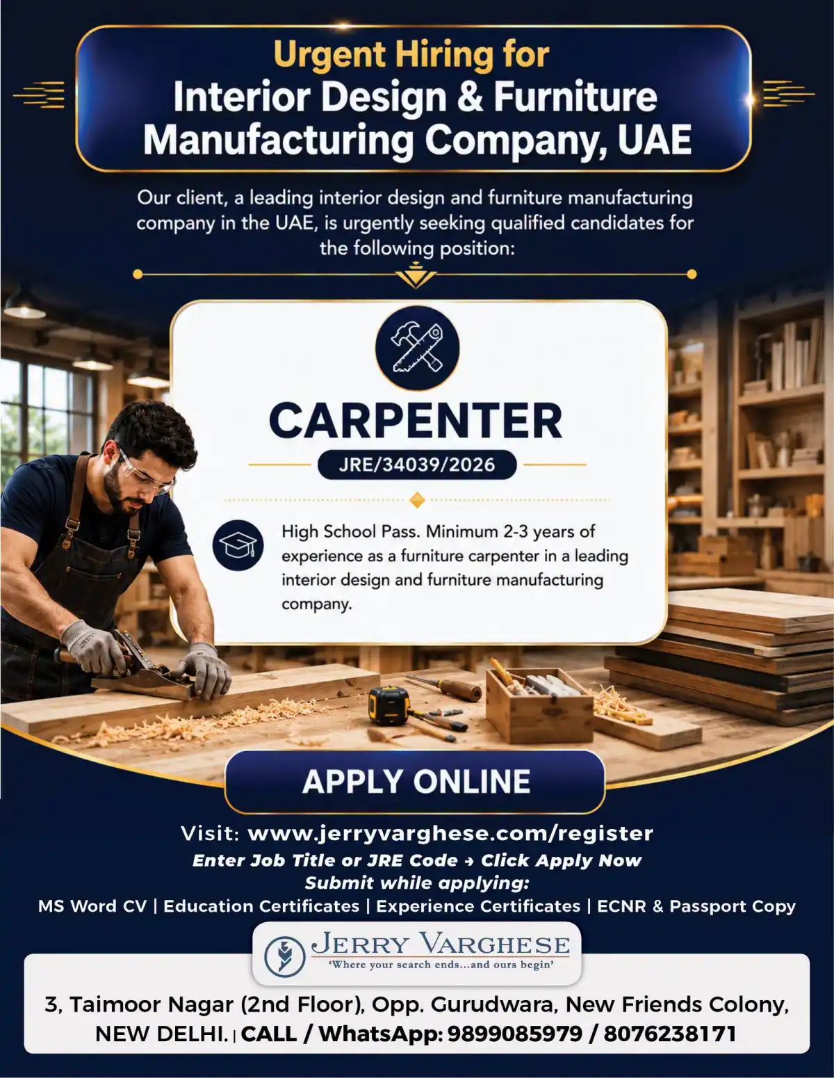 Carpenter – UAE Urgent Hiring