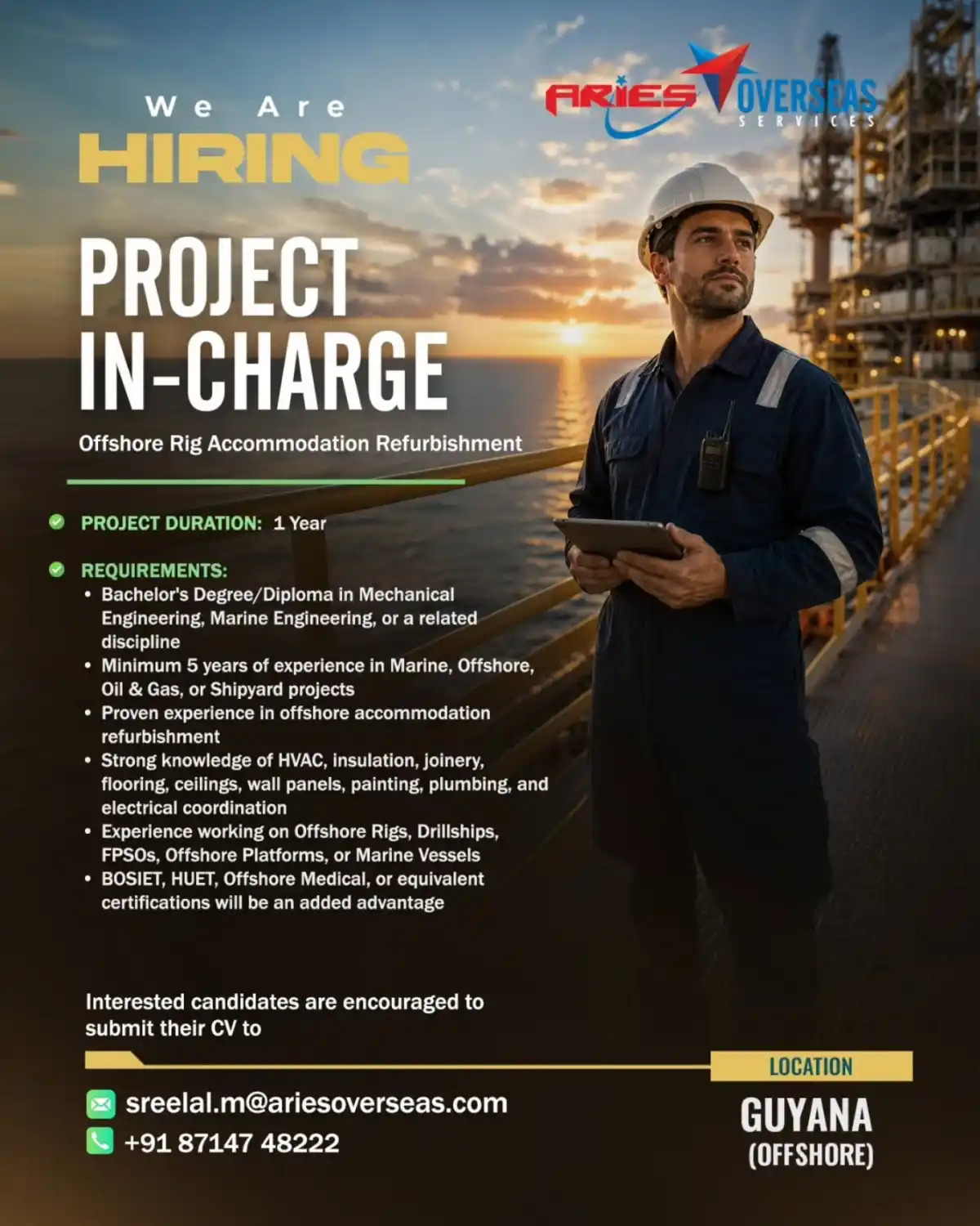 Project In-Charge – Offshore Rig Refurbishment