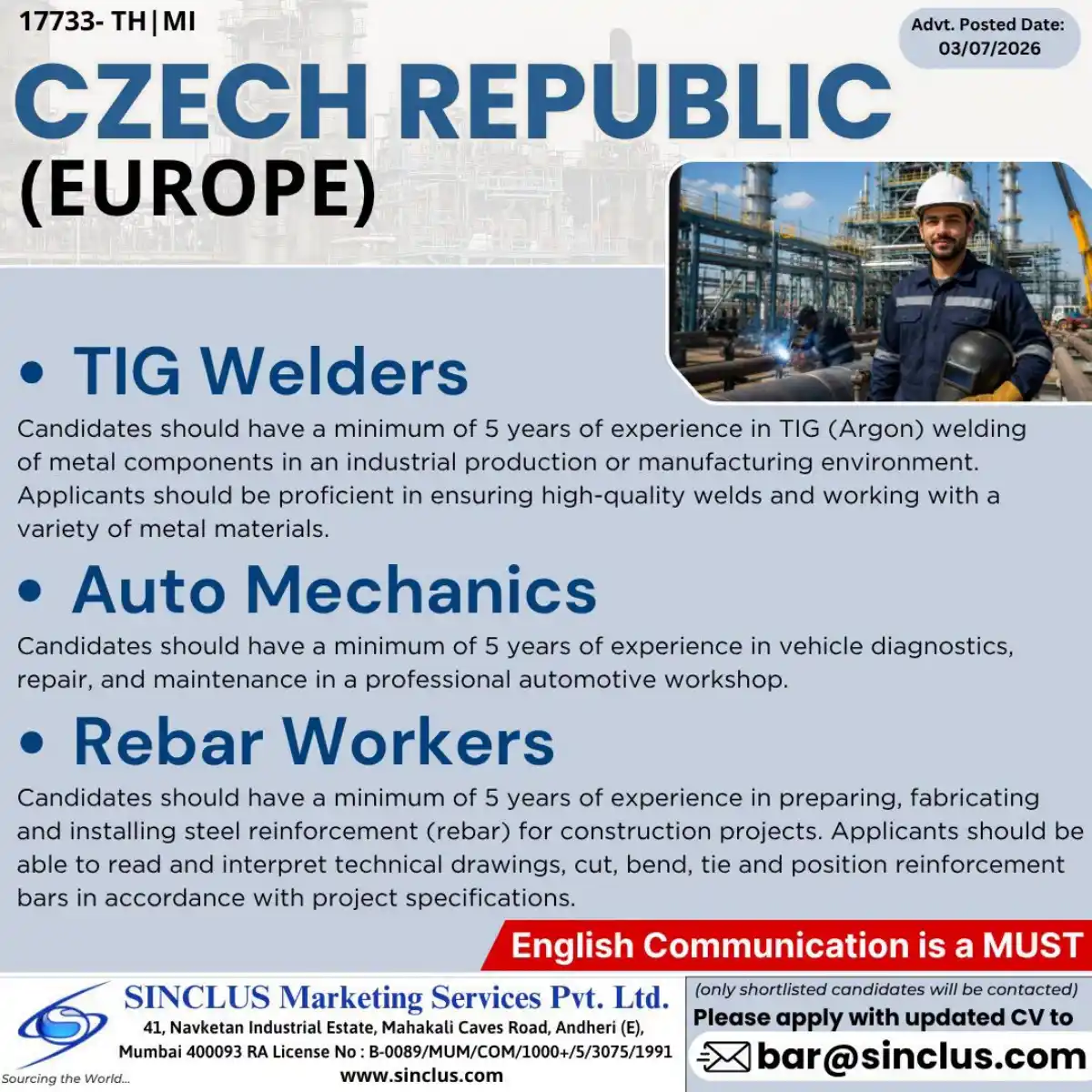 Czech Republic Jobs – TIG, Auto, Rebar