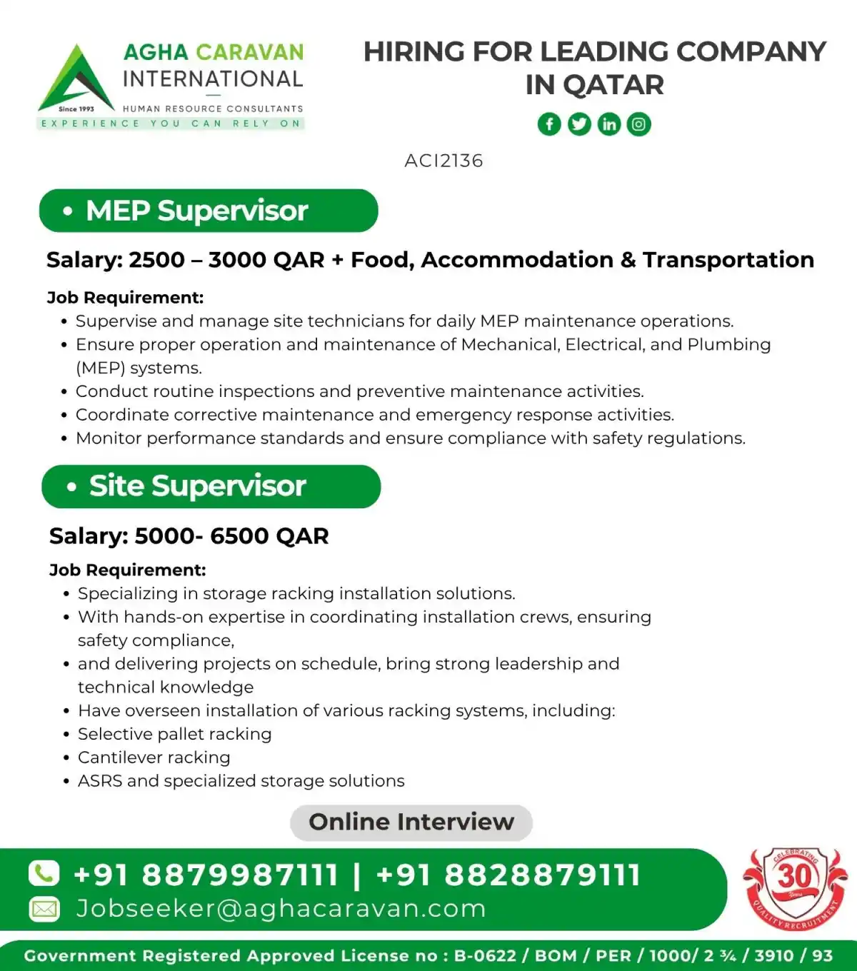MEP & Site Supervisor Jobs Qatar