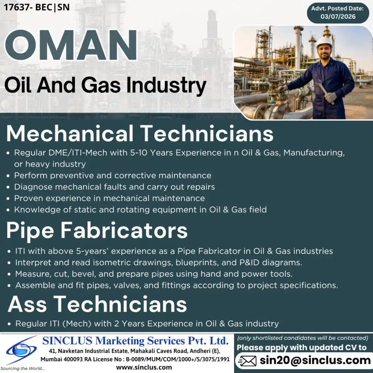 Mechanical Technician Oman
