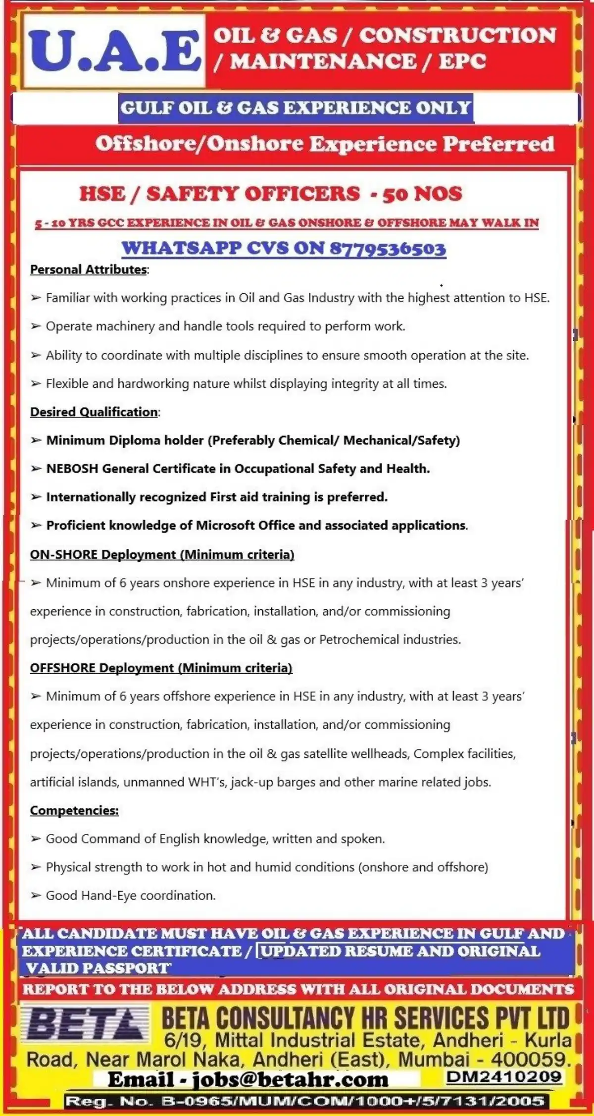 HSE Safety Officer Jobs UAE
