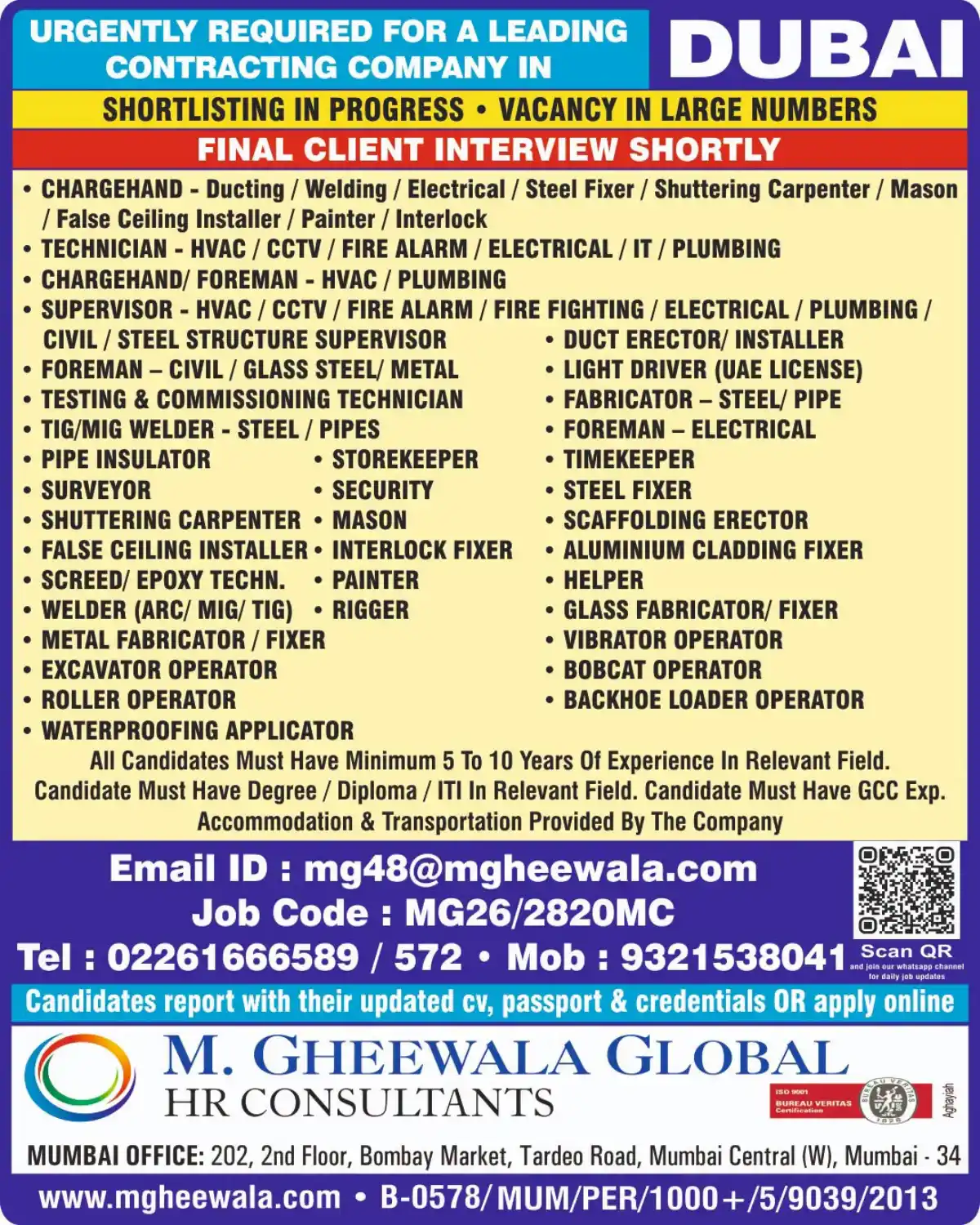 Dubai Contracting Jobs – Urgent Hiring