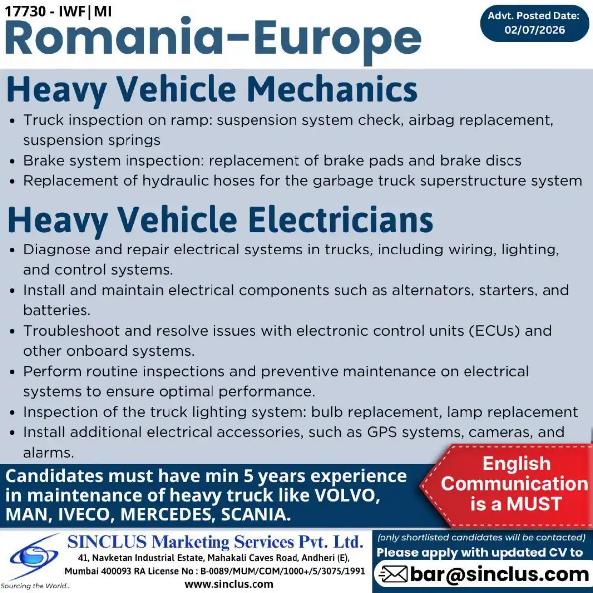 Heavy Vehicle Jobs Romania