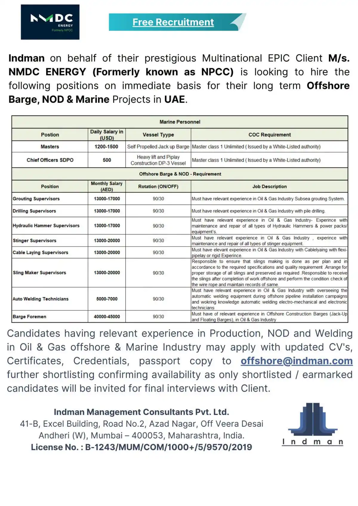 NMDC Energy UAE Offshore Jobs
