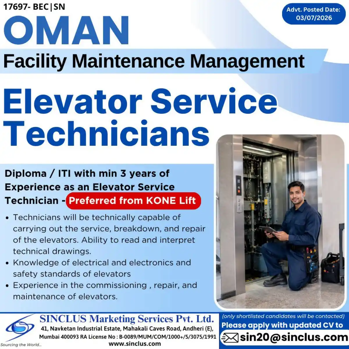 Elevator Technician – Oman