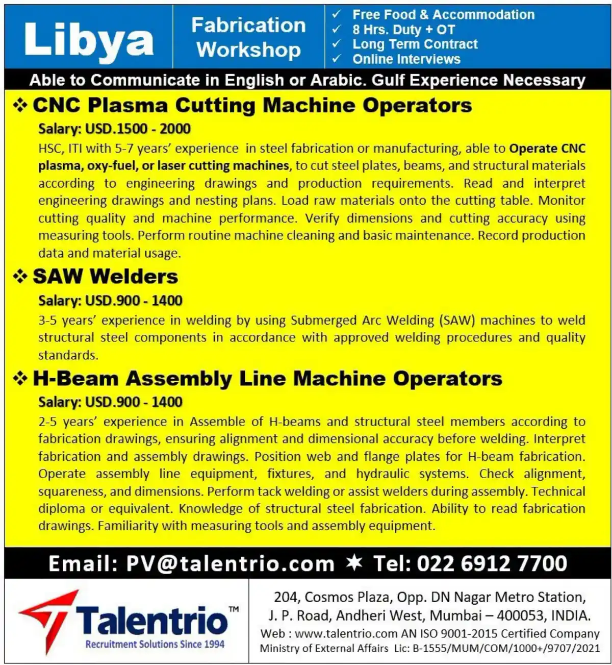 Fabrication Jobs – Libya Workshop