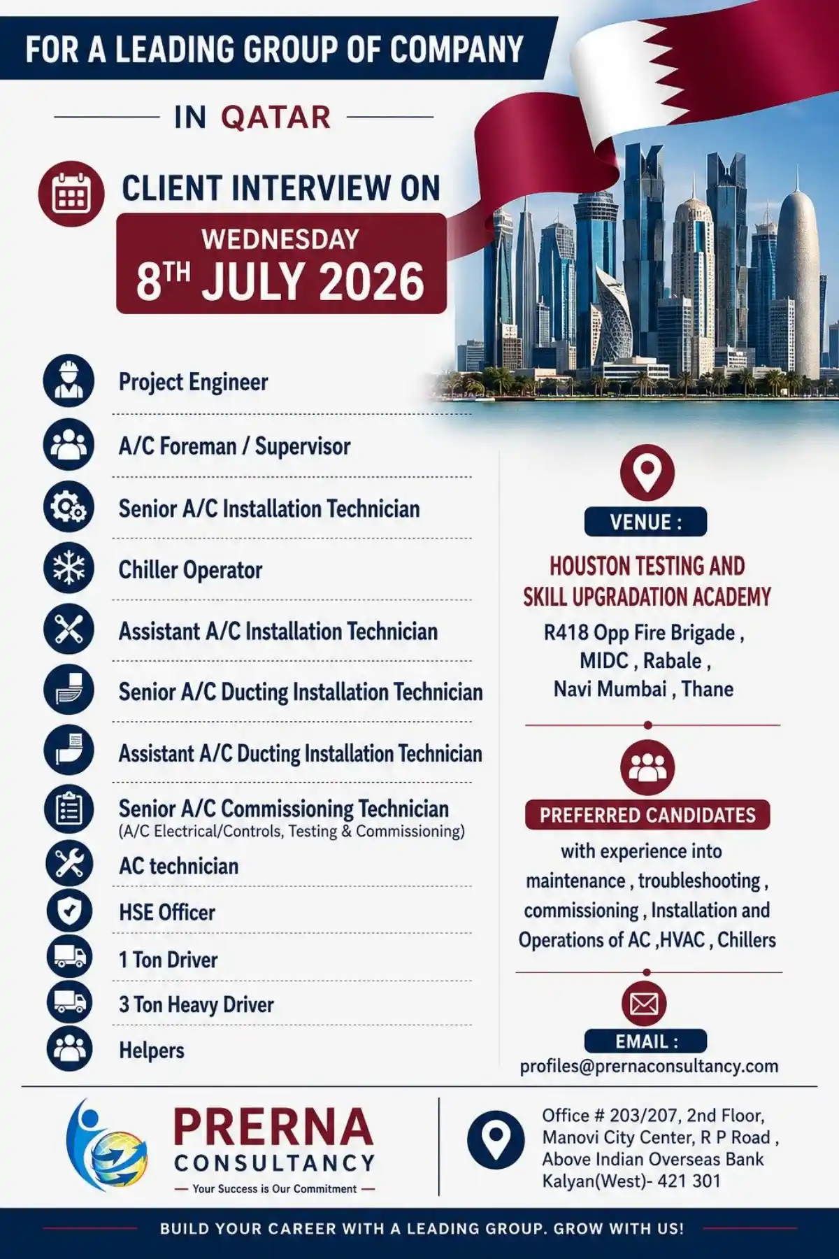 Qatar HVAC Jobs Interview 8th July 2026