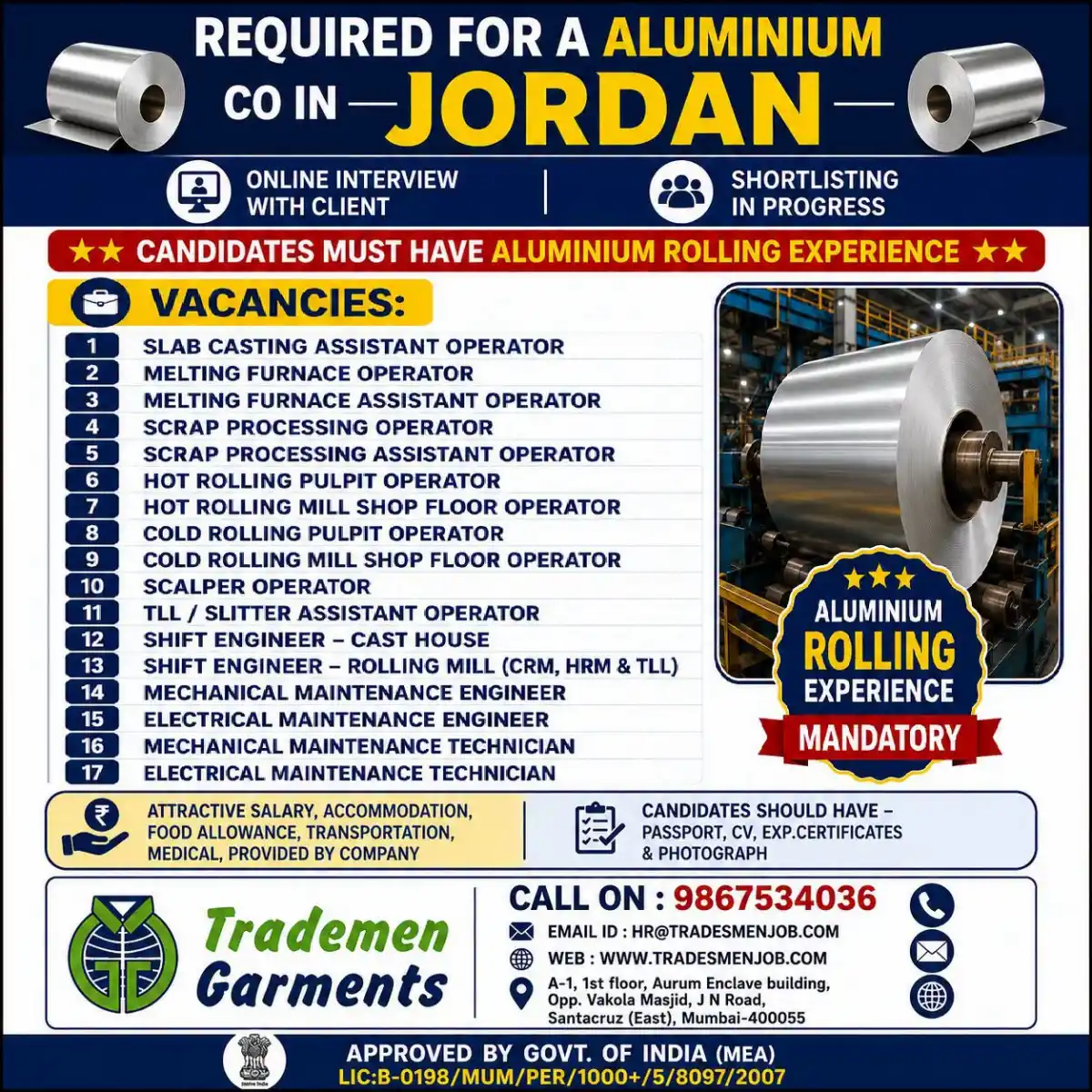 Aluminium Rolling Jobs Jordan