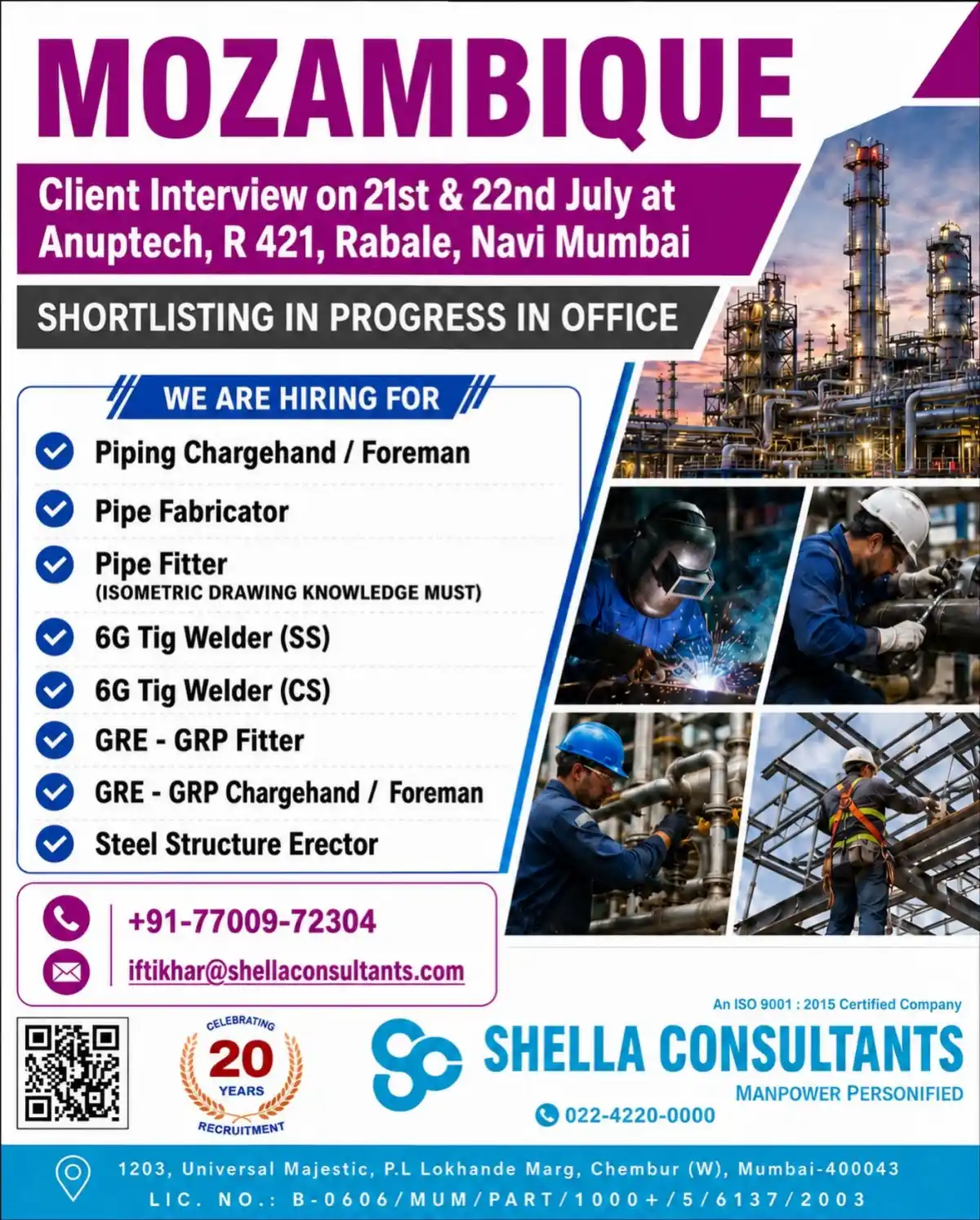 Mozambique Piping Jobs – Interview July 21-22