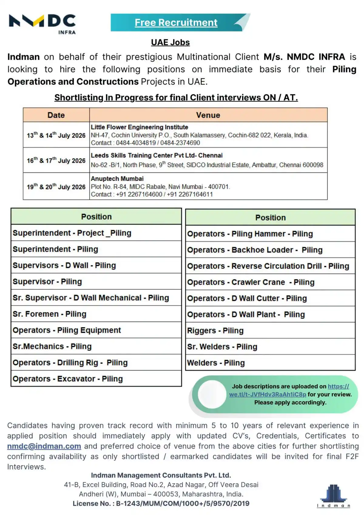 NMDC INFRA UAE Jobs 2026