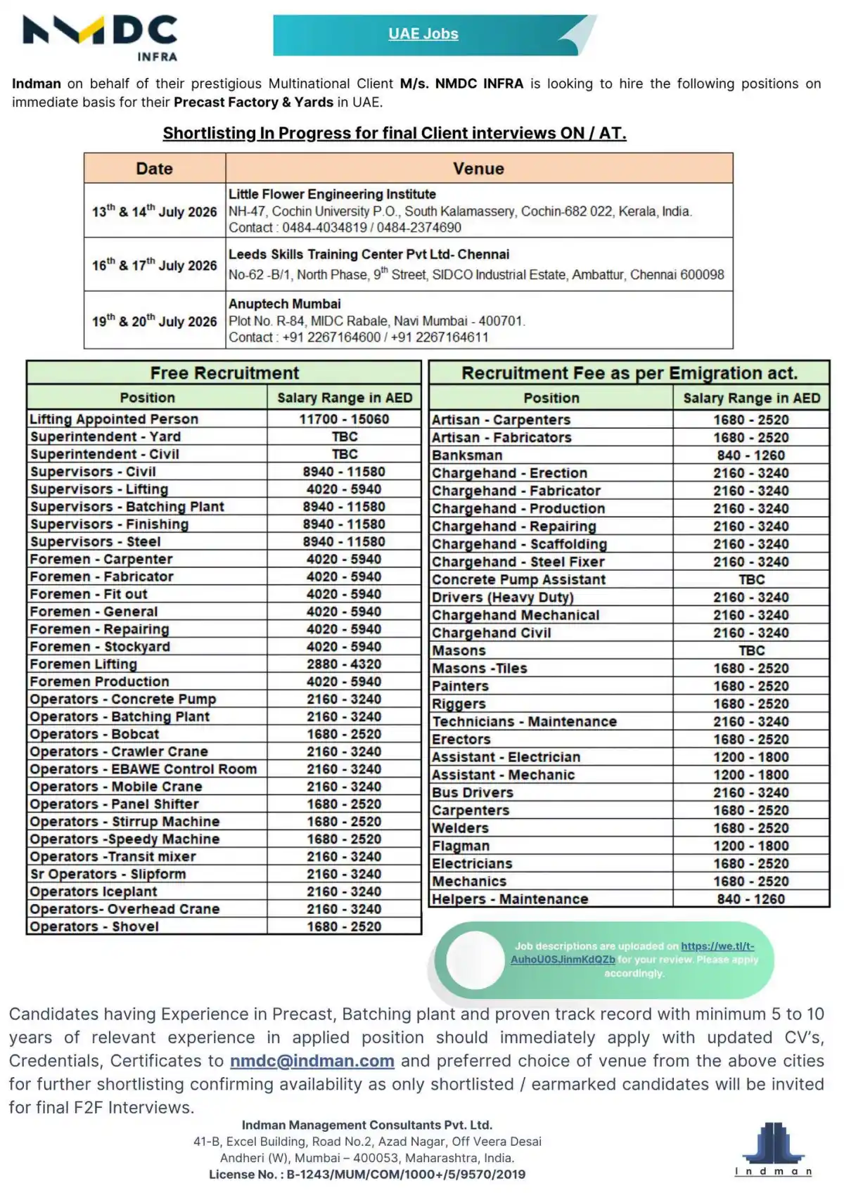NMDC INFRA UAE Jobs 2026