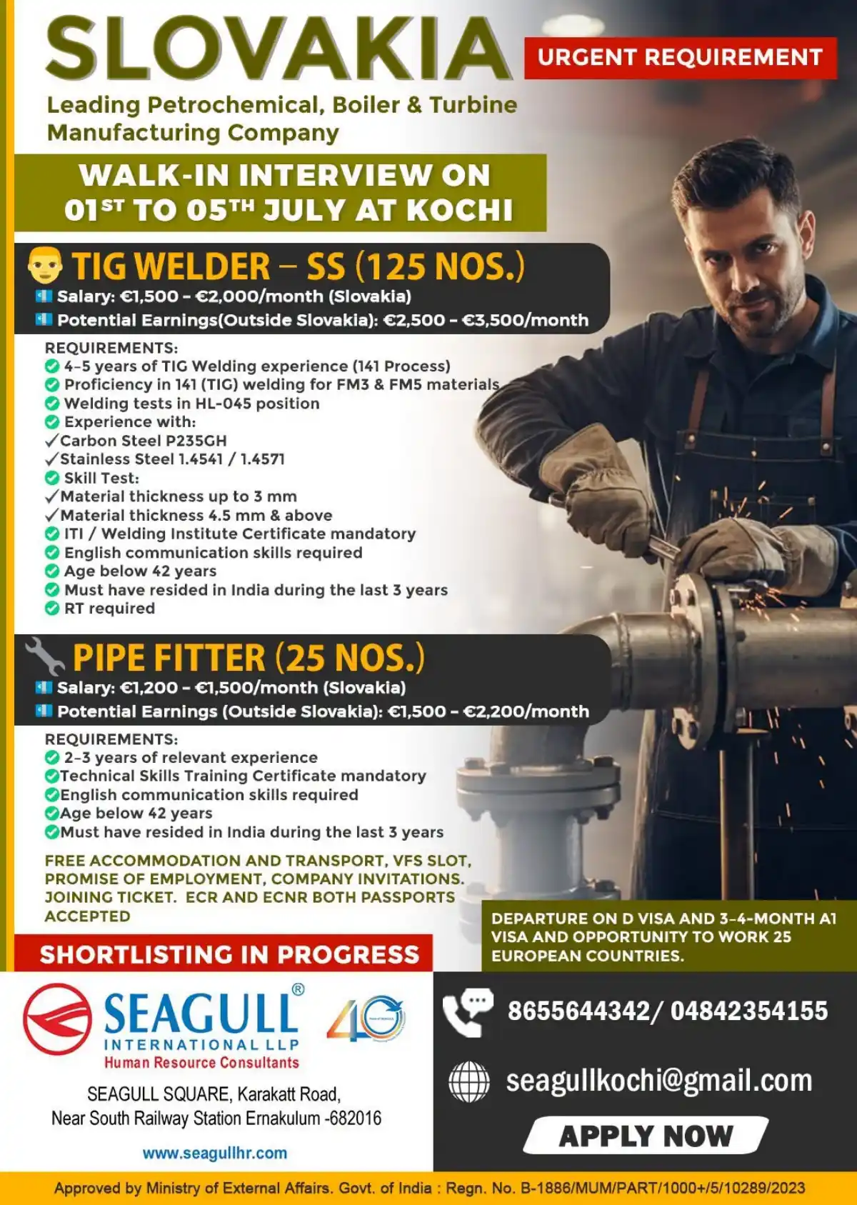 Walk-In: TIG Welder & Pipe Fitter – Slovakia (July 1-5, Kochi)