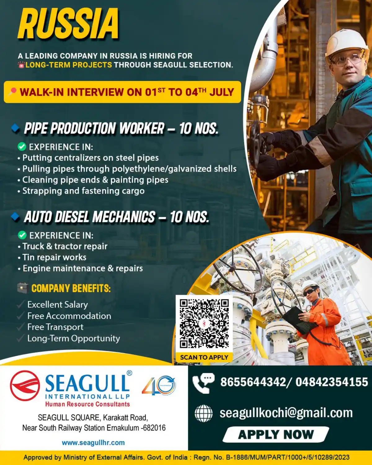 Russia Walk-in Interview – Pipe Workers & Mechanics