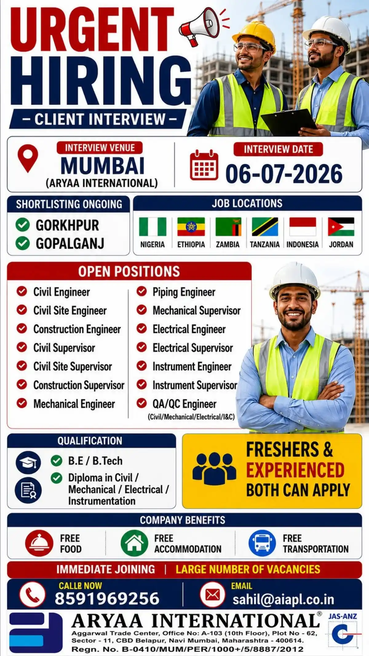 Overseas Engineering Jobs – Urgent Hiring