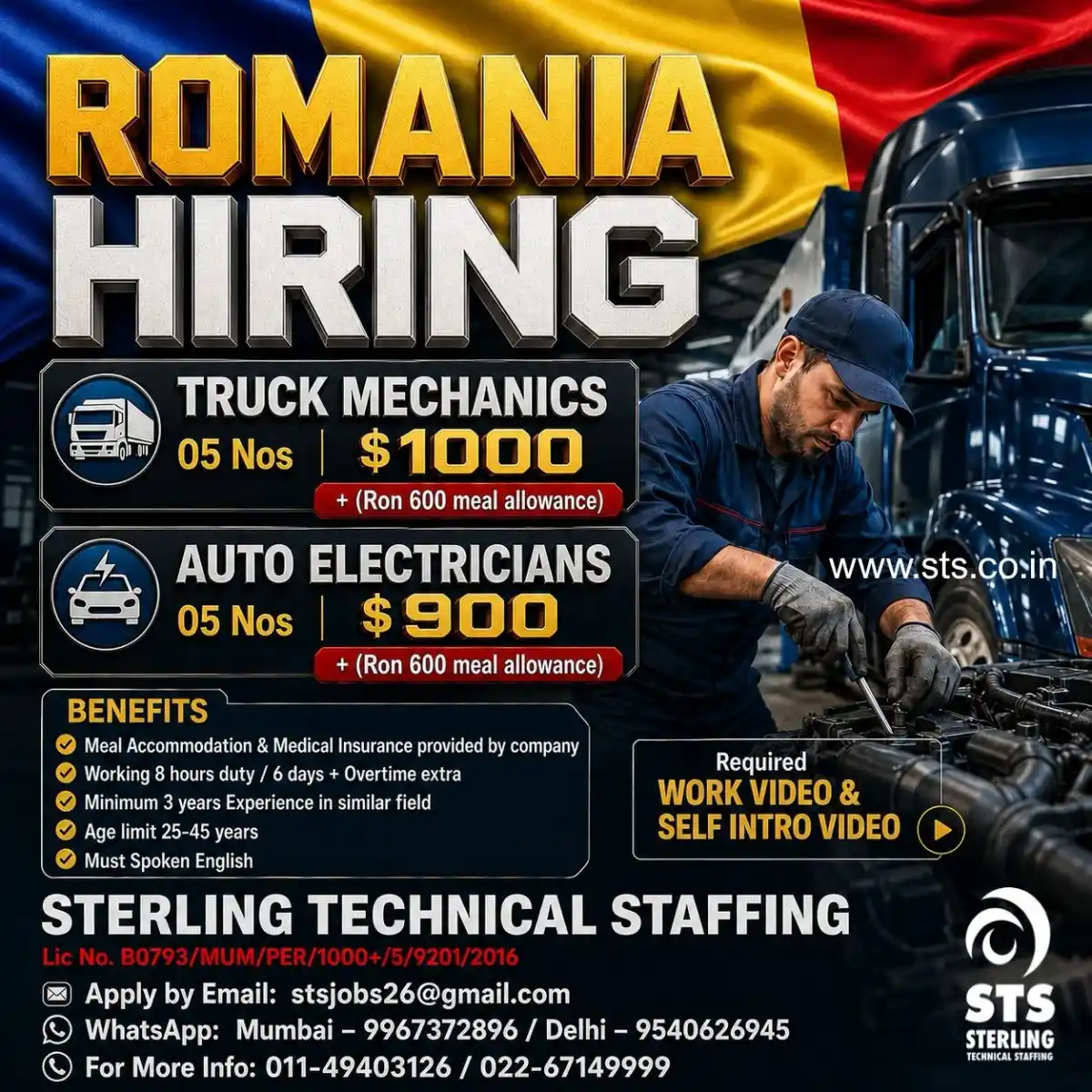 Truck Mechanics & Auto Electricians – Romania