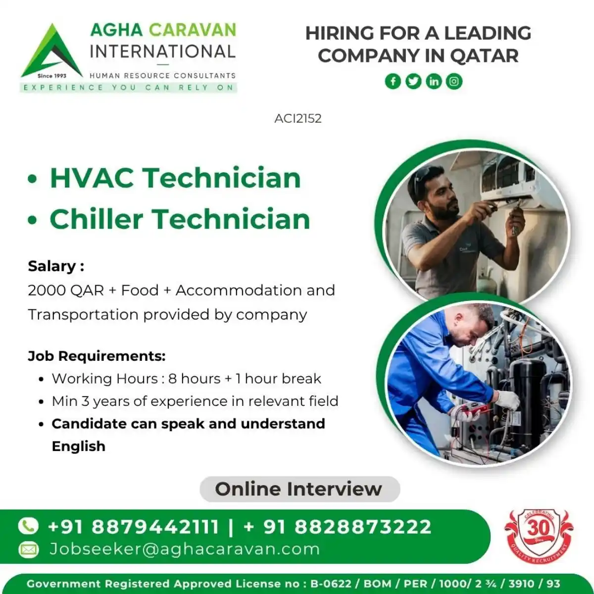HVAC/Chiller Technician – Qatar (2000 QAR)