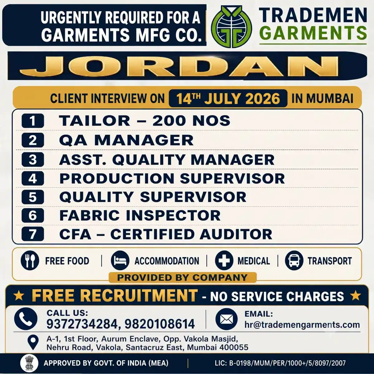 Garments Jobs in Jordan – Urgent Hiring
