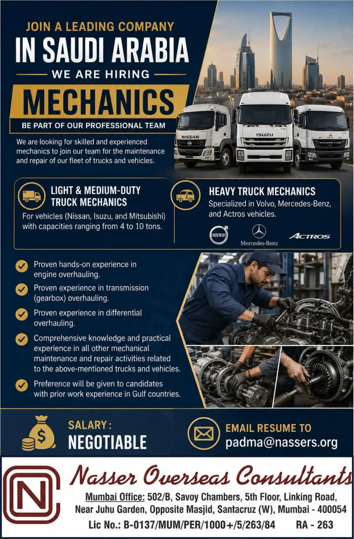 Truck Mechanics Hiring – Saudi Arabia