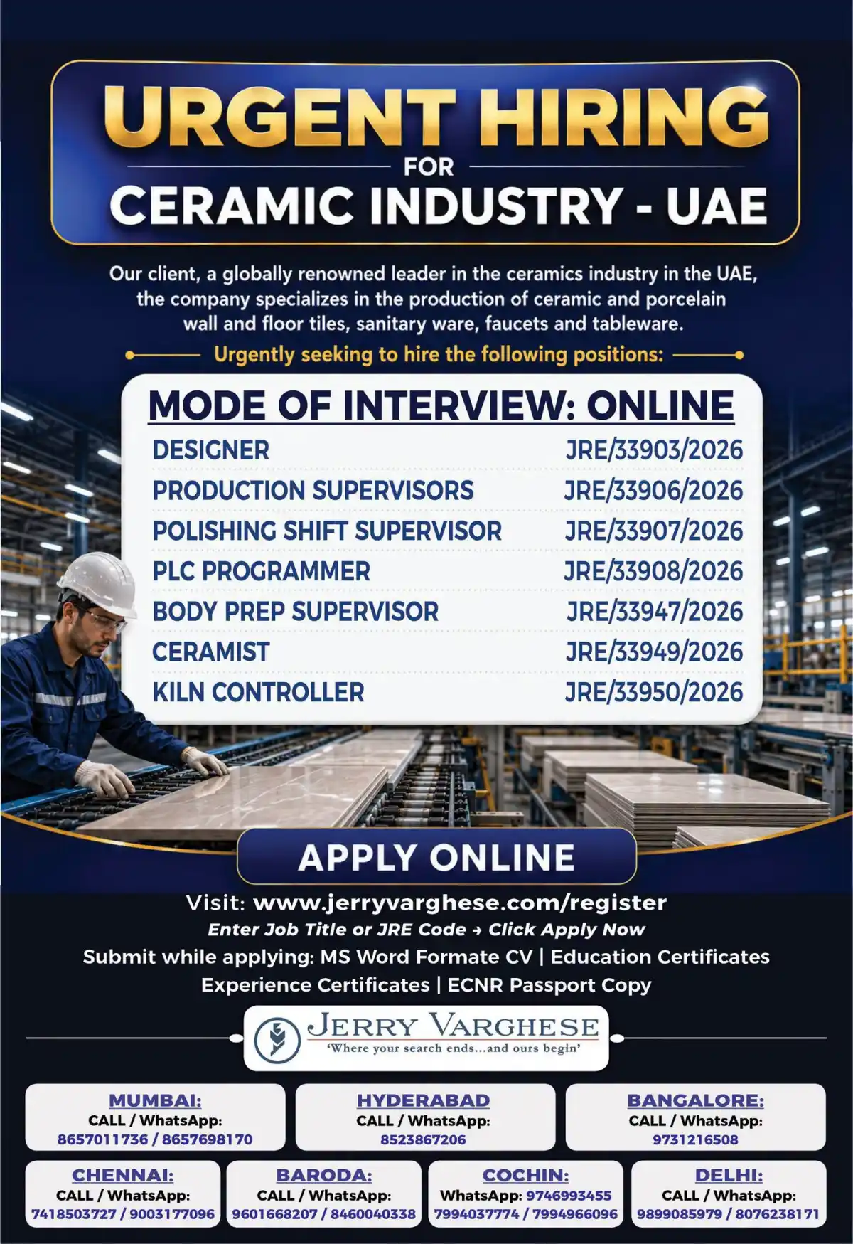 Ceramic Industry Jobs UAE