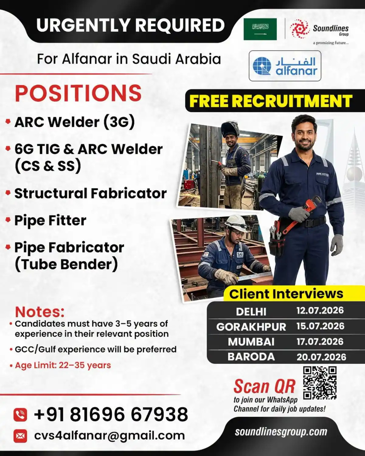 Alfanar Saudi Arabia – Welder & Pipe Fitter Jobs