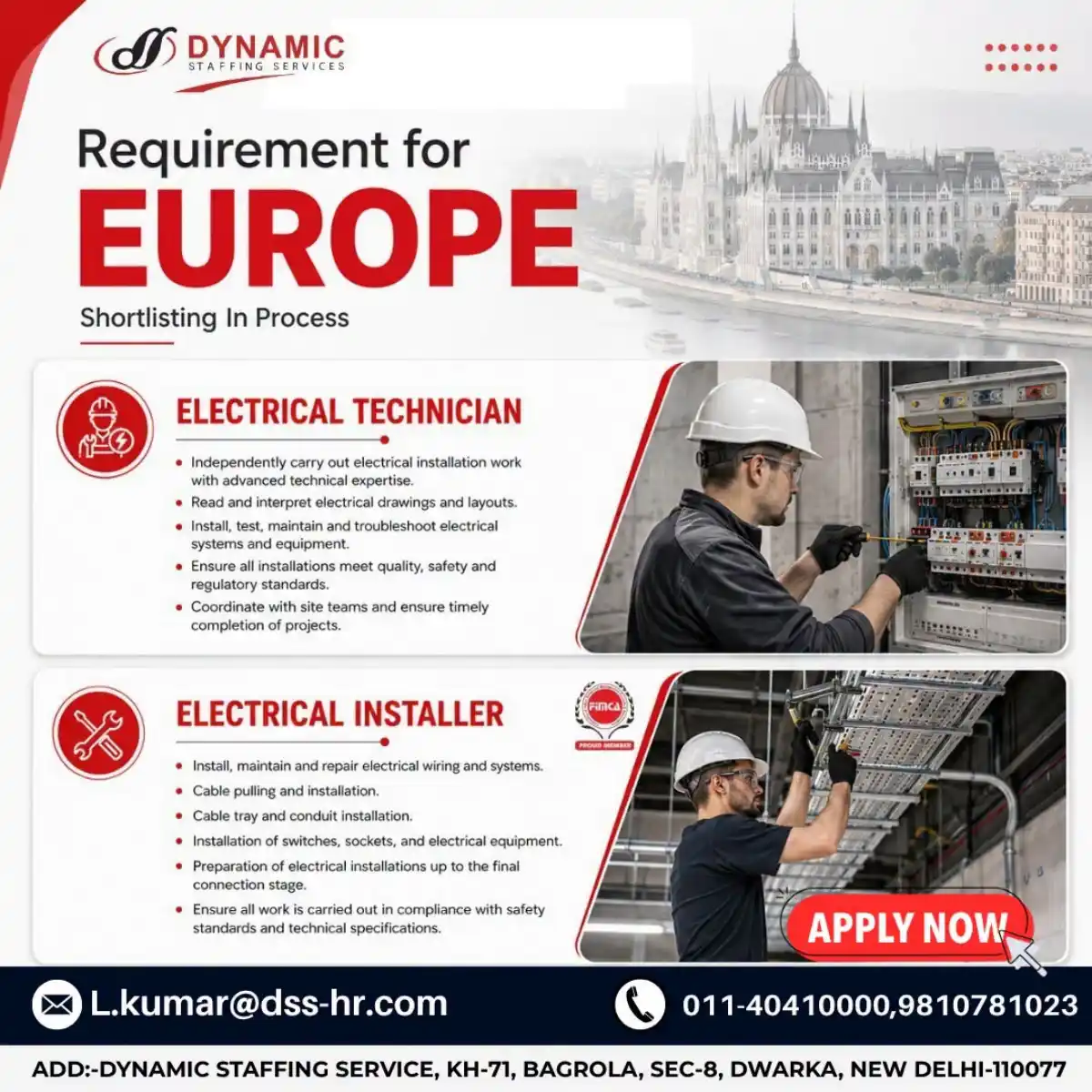 Electrical Technician / Installer Jobs in Europe