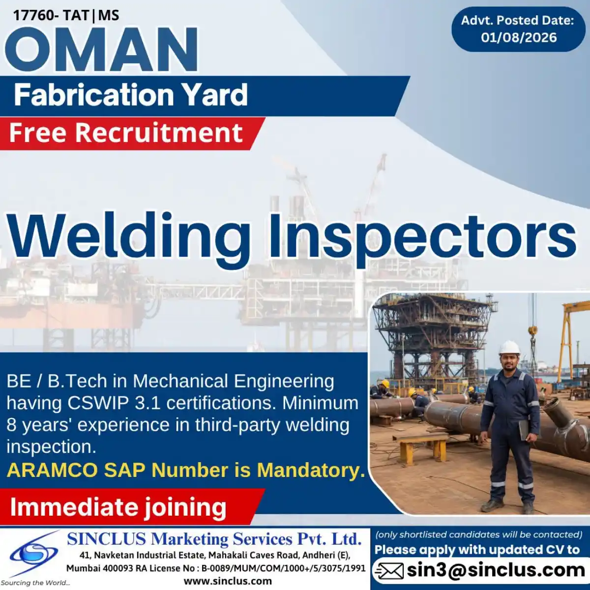 Welding Inspector – Oman (CSWIP 3.1)