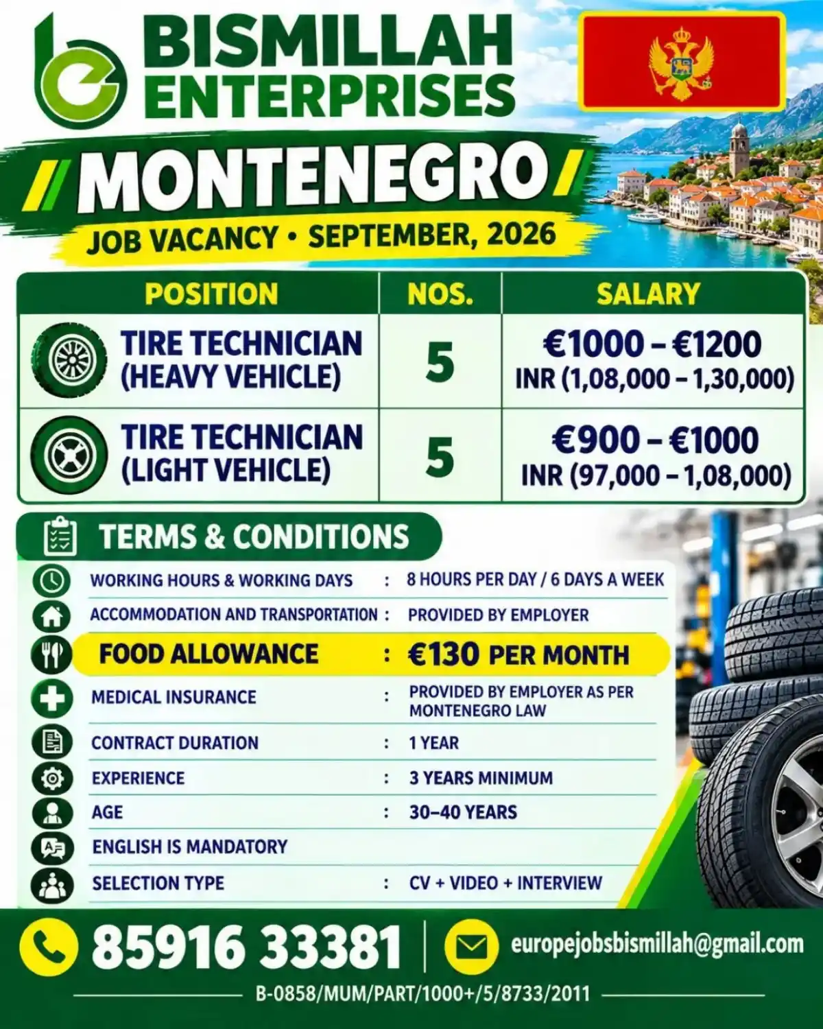 Tire Technician Jobs Montenegro 2026