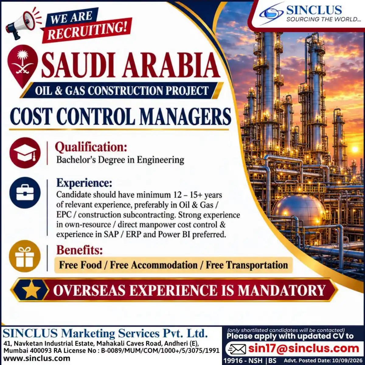 Cost Control Manager – Saudi Arabia
