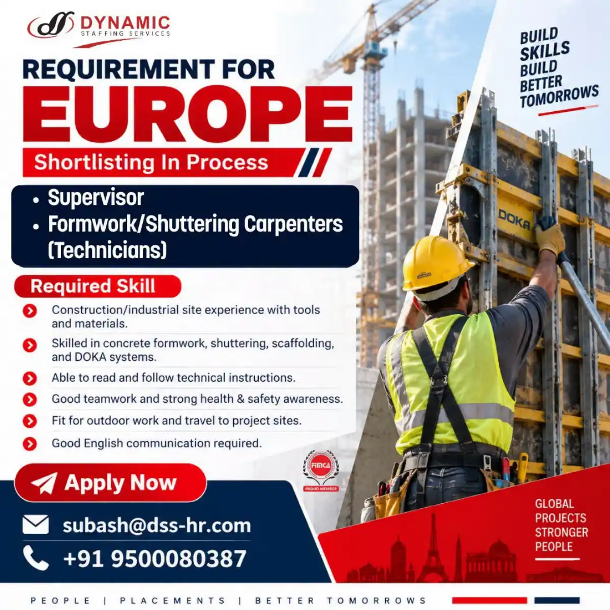 Supervisor & Formwork Carpenters – Europe