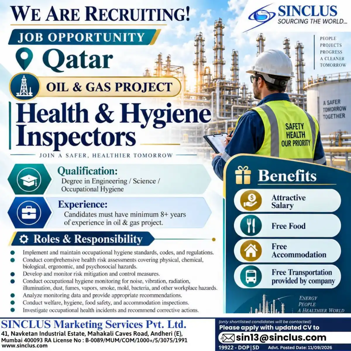 Health & Hygiene Inspector – Qatar Oil & Gas