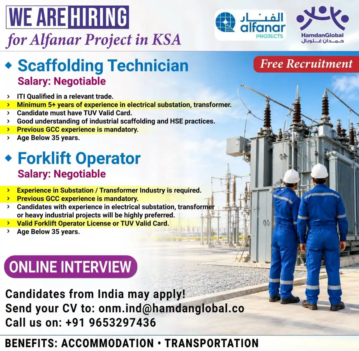 Alfanar KSA Jobs – Scaffolding & Forklift
