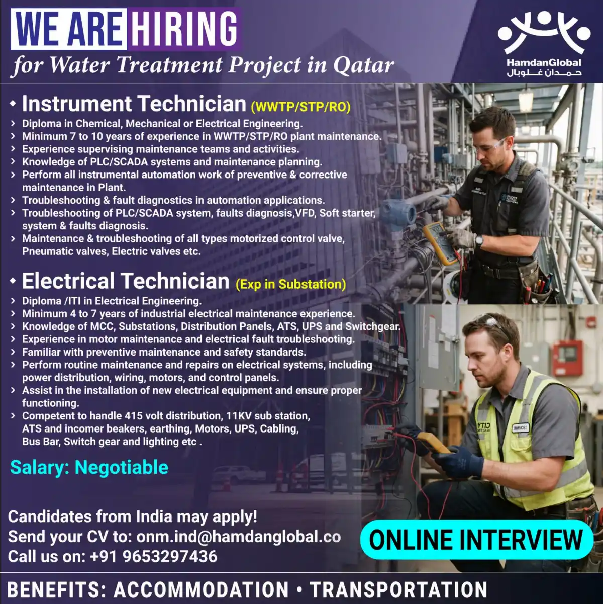 Instrument & Electrical Technician – Qatar Water Treatment
