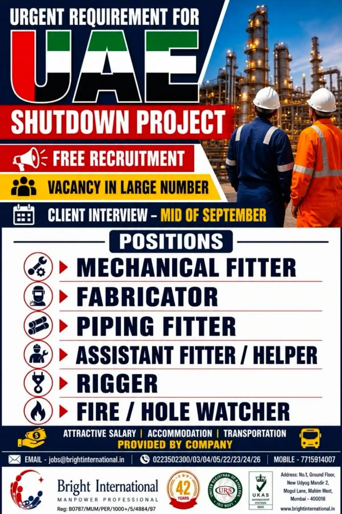 UAE Shutdown Project Jobs – Free Recruitment
